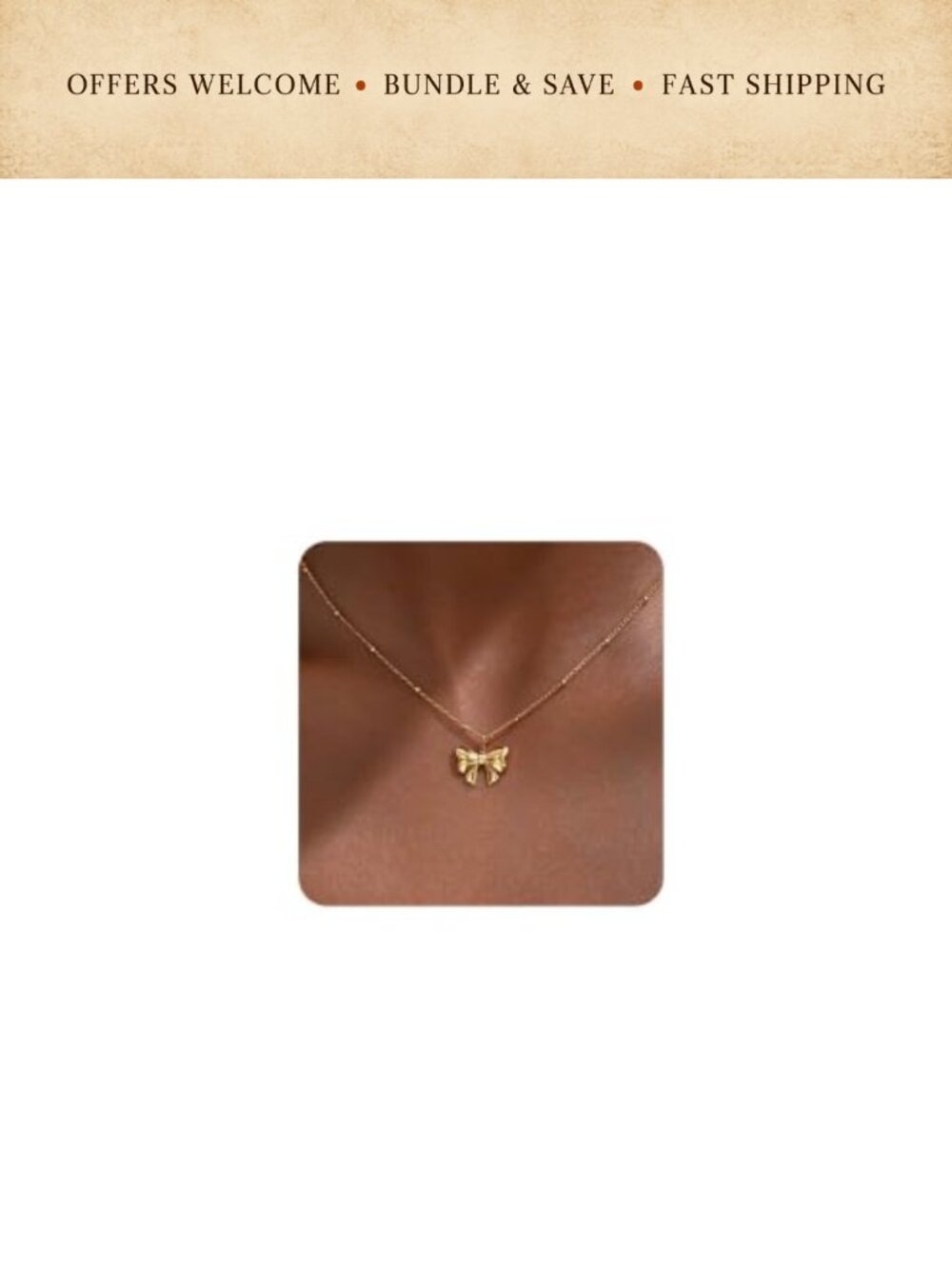 18K Gold Plated Bow Pendant Necklace Stainless Steel Layering Chain